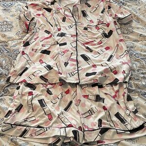 89th & Madison Lipstick Print Pajama Set - Pink and Black